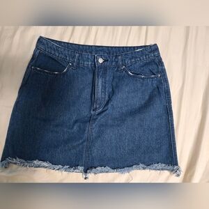 Divided Dark Blue Denim Mini Skirt with Raw Hem